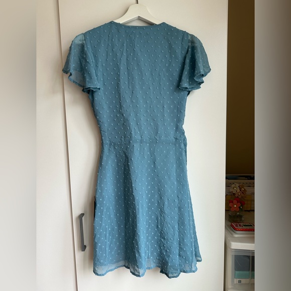 Lulus Cute Blue Swiss Dot Flutter Sleeve Wrap Dress - Picture 10 of 10